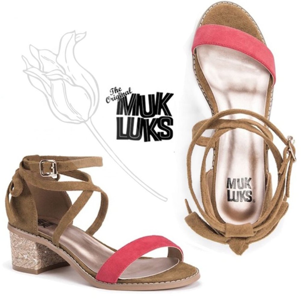 MUK LUKS COGNAC Sasha Heeled Sandal 9
